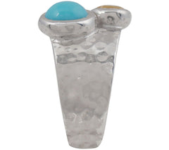QVC Sterling Silver Turquoise & Citrine Hammered Band Ring, Size 6