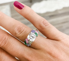 Diamonique Sterling Silver Cushion Floral Bouquet Bridal Ring, Ring 8