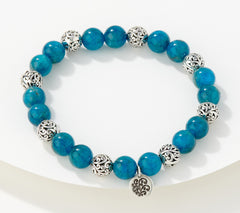 Lois Hill Sterling Silver Apatite Gem Beaded Stretch Bracelet, 8"