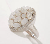 QVC Sterling Silver Rainbow Moonstone & White Zircon Oval Ring, Size 8