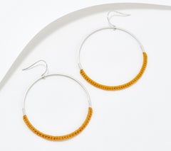 Twenty Two West Macrame Hoop Earrings Silvertone Marigold