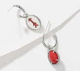 American West Sterling Silver Red Coral Charm Reversible Hoop Earrings