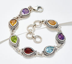 Artisan Crafted Sterling Silver Pear Gemstone Bracelet Size Large