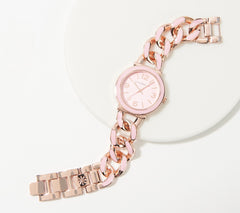 Isaac Mizrahi Live! Enamel Curb Candy Pink Chain Watch, One Size