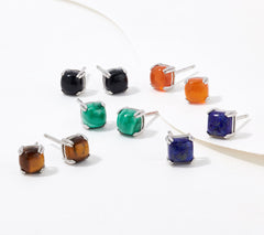 Affinity Gems Sterling Silver Set of 5 Cushion Cut Stud Earrings,