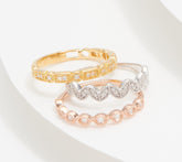 Juego de 3 anillos apilables tricolores de plata esterlina Affinity Diamonds, talla 5