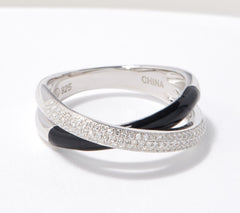 Affinity Diamonds Sterling Silver Black  Enamel Bypass Ring, Size 8