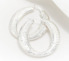 UltraFine 950 Fine Silver Oval Stardust Cut Hoop Earrings 1-3/4"