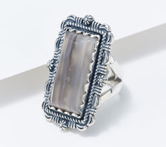 American West Sterling Silver Rectangular Gray Agate Ring, Size 6