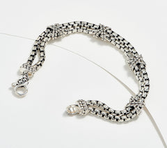 JAI Silver Hammered X-Shaped Double Box Chain Bracelet, 6-1/4"