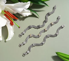 JAI Silver Hammered X-Shaped Double Box Chain Bracelet, 6-1/4"