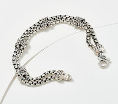 JAI Silver Hammered X-Shaped Double Box Chain Bracelet, 6-1/4"