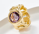Oro Nuovo 14K Gold Over Resin Faceted Amethyst Gemstone Ring Size 8