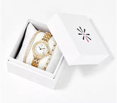 Isaac Mizrahi Live! Silver Tone Rectangle Panther Link GOLD Watch and Bracelet Set