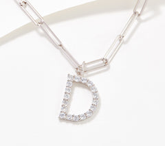 Diamonique Paperclip Link Initial "D" Necklace Sterling Silver