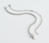 Diamonique Sterling Silver Tennis & Paper Clip Bracelet Set , 8"