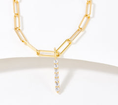 Diamonique Sterling Silver Goldclad Paper Clip Link Initial "I" Necklace. 16"