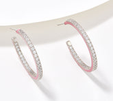 Pendientes de aro de plata de ley Diamonique con esmalte rosa al revés