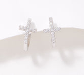 Aros de aro con cruz de plata esterlina Diamonique x Courtney Khondabi, 6 mm