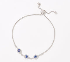 Diamonique x Udi Love Plus Evil Eye Bolo Bracelet, Sterling Silver