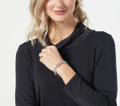 JAI Sterling Silver Bamboo Black Spinel Gem Pave Cuff, 8"