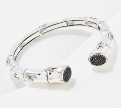 JAI Sterling Silver Bamboo Black Spinel Gem Pave Cuff, 8"