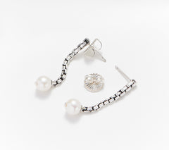 JAI Sterling Silver Cultured Pearl Box-Chain Earrings, 1-1/2"