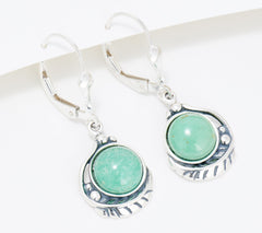 American West Sterling Green Turquoise Leaf Lever-Back Earrings