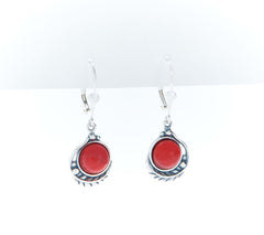 American West Sterling Red Coral Leaf Lever-Back Earrings