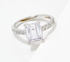 Diamonique Sterling Silver Emerald Cut Solitaire Ring Size 8