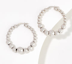 Italian Silver Graduated Polished Bead Hoop Earrings, Sterling Silver