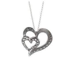 Artisan Crafted Sterling Silver Double Heart Slide Pendant Necklace, 18"