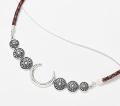 American West Sterling Silver and Leather Concha Necklace
