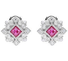 JUDITH Classic Sterling Silver Simulated Ruby Earrings