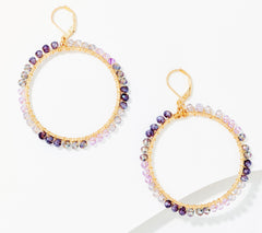 Susan Graver Amethyst Tonal Ombre Goldtone Beaded Hoop Earrings