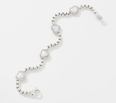 JAI Sterling Silver Heart Symbols 3.7mm Box-Chain Bracelet, 7-1/4"