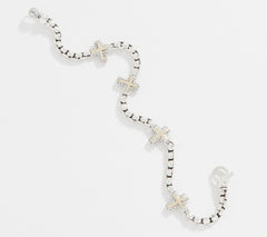 JAI Sterling Silver & 14K Symbols 3.7mm Box Chain Bracelet, 8"