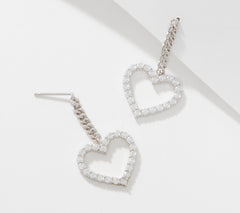 Diamonique x Amy Stran Sterling Silver Heart Shape Drop Earrings