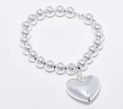 Pulsera magnética de cuentas con dije de corazón de plata fina 950 ultrafina, 16,7 cm