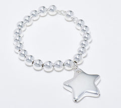 UltraFine 950 Fine Silver Star Charm Magnetic Beaded Bracelet 7-1/4"