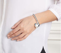 Pulsera magnética de cuentas con dije de corazón de plata fina 950 ultrafina, 16,7 cm