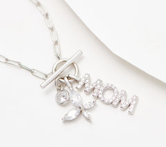 Diamonique  Sterling Silver "Mom" Charm Toggle Necklace, 18"