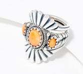American West Sterling Silver 3-Stone Orange Spiny Shell Guard & Ring, Size 8