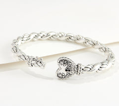 JAI Sterling Silver Italian Love Heart Lock Cuff, 6-1/4" Fit