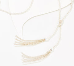 Denim & Co. 36" Metallic Tassel Drop Silvertone Necklace