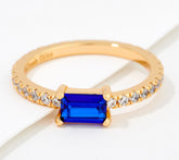 Diamonique x Lisa Freede Blue / Clear Color Baguette Ring, Goldtone, Size 10