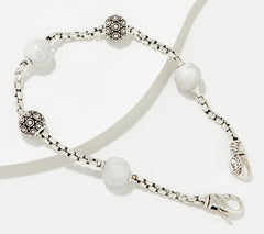 JAI SS Kalahari & White Howlite Gemstone Bead 2.7mm Box Chain Bracelet, 8"
