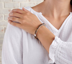 JAI Sterling Silver Tiger Eye Beaded Crane Bangle Bracelet, 6-1/4"