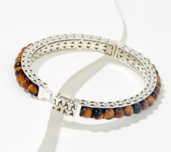 JAI Sterling Silver Tiger Eye Beaded Crane Bangle Bracelet, 6-1/4"