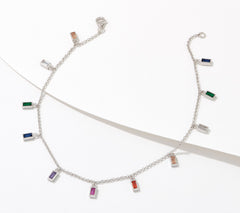 Diamonique Rainbow Baguette Dangle Anklet, Sterling Silver, Size 10